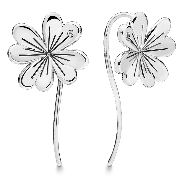 Aretes Pandora Flor Texturizada Gancho Plata