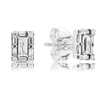 Aretes Pandora Rectángulo Baguette Circonia Plata