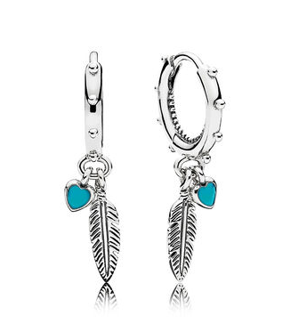 Aretes Pandora Aro Pluma y Corazón Turquesa