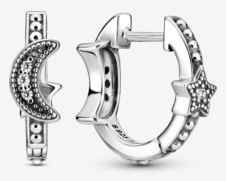 [EH-145] Aretes Pandora Aro Luna y Estrella Plata