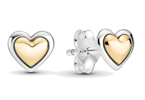 Aretes Pandora Corazón Bicolor Plata y Dorado