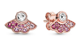 Aretes Pandora Abanico Oro Rosa y Circonia Fucsia