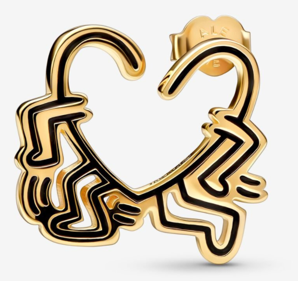 Aretes Pandora Corazón Figuras Abstractas Esmalte Negro