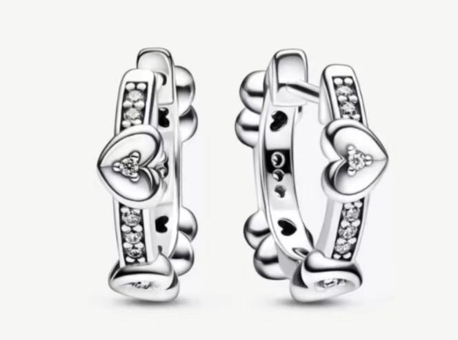 [EH-191] Aretes Pandora Aro Corazones y Perlado Pavé