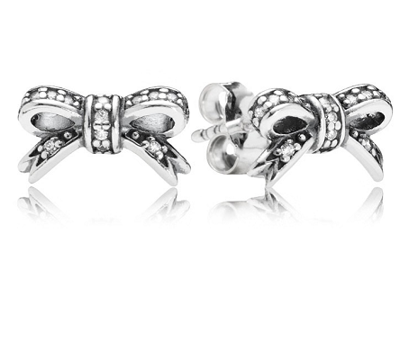 Aretes Pandora moño pavé plata