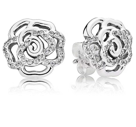Aretes Pandora rosa calada pavé plata