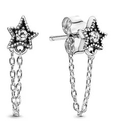 Aretes Pandora estrella con cadena colgante