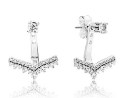Aretes Pandora jacket doble chevron plata con pavé