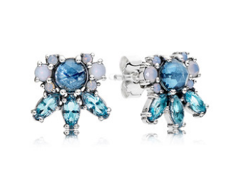 Aretes Pandora racimo azul con circonias y piedras blancas