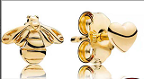 Aretes Pandora abeja y corazón baño dorado