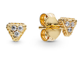 Aretes Pandora triángulo baño dorado con circonias pavé