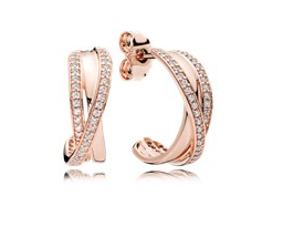 Aretes Pandora aro cruzado baño oro rosa con pavé