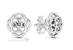 Aretes Pandora medallón floral calado plata con circonia