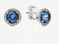Aretes Pandora halo circonia azul redondo plata