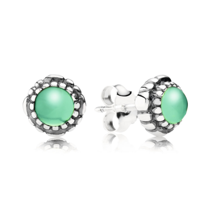 Aretes Pandora botón piedra verde menta plata