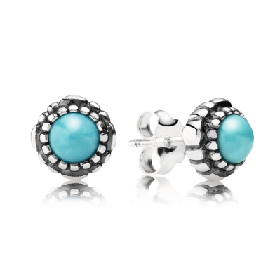 Aretes Pandora botón piedra turquesa plata