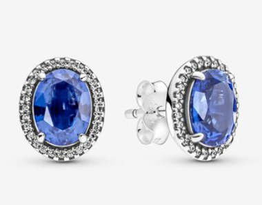 Aretes Pandora halo circonia azul ovalada plata