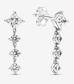 Aretes Pandora colgante hilera circonias graduadas plata
