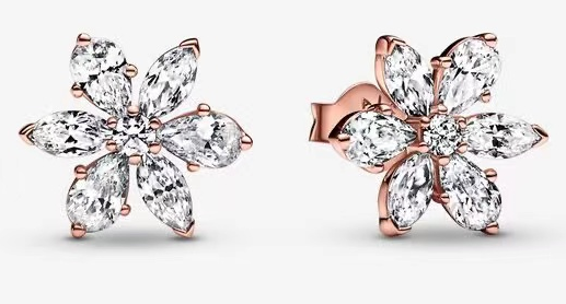 Aretes Pandora flor pétalos circonia oro rosa