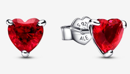 [EH-290] Aretes Pandora corazón circonia roja plata