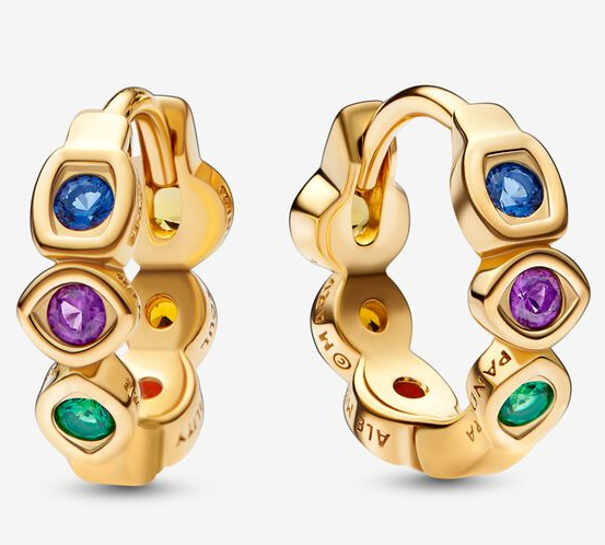 Aretes Pandora aro multicolor circonias baño dorado