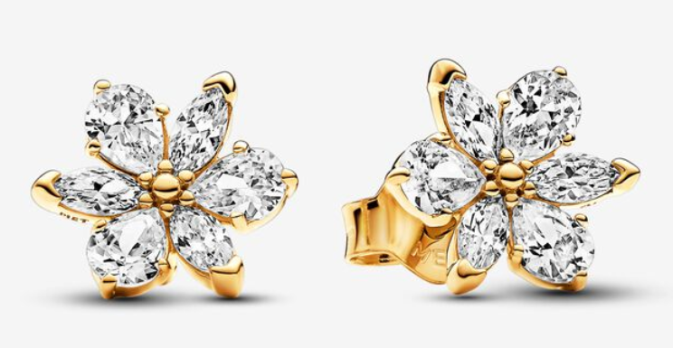 Aretes Pandora flor dorada circonias blancas