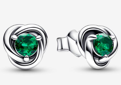 Aretes Pandora Nudo Circonia Verde Esmeralda Plata