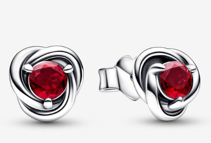 Aretes Pandora Nudo Circonia Roja Granate Plata