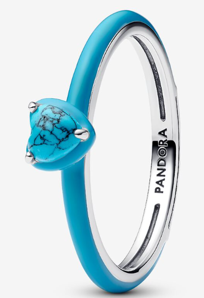 Anillo Pandora Corazón Turquesa Esmalte Azul