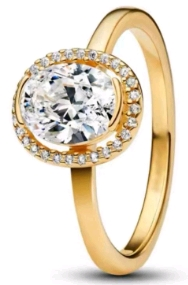 [163802C01] Anillo Pandora circonia ovalada con halo dorado