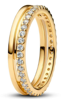 Anillo Pandora doble banda lisa y pavé
