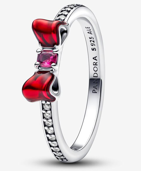 [193652C01] Anillo Pandora lazo esmalte rojo circonia rosa
