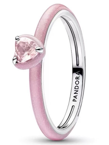 [193088C02] Anillo Pandora corazón esmalte rosa y circonia rosa