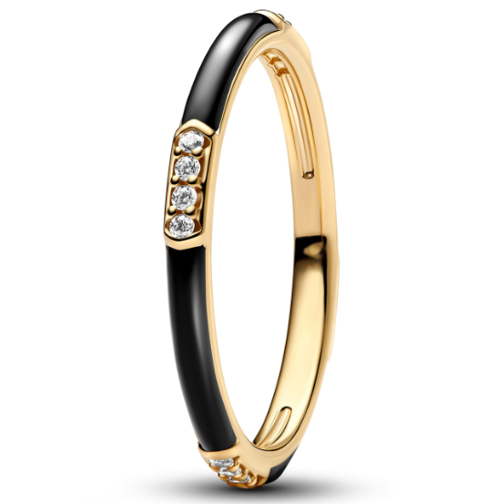 Anillo Pandora esmalte negro y pavé dorado