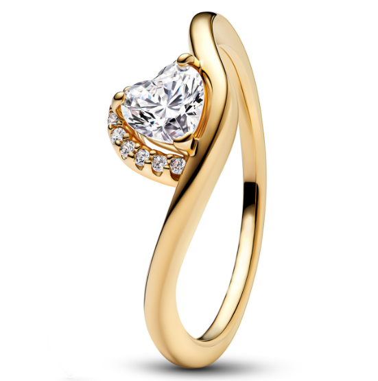 [163660C01] Anillo Pandora corazón asimétrico halo dorado