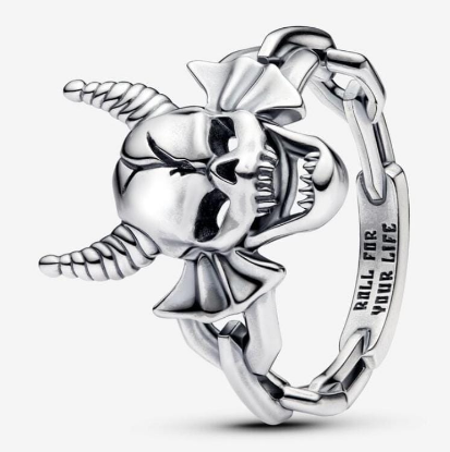 Anillo Pandora calavera cuernos y lazo cadena
