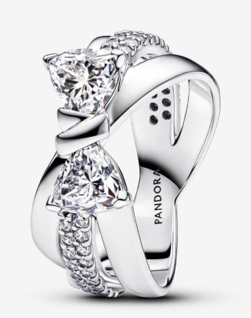 [193553C01] Anillo Pandora lazo cruzado corazones circonia transparente