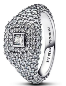 [193556C01] Anillo Pandora domo pavé con circonia central cuadrada