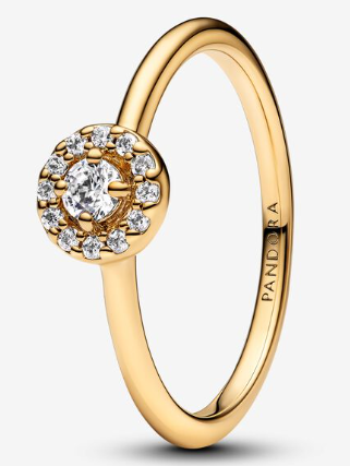 Anillo Pandora halo circonia central dorado