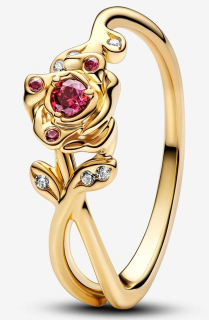 Anillo Pandora flor con circonia roja