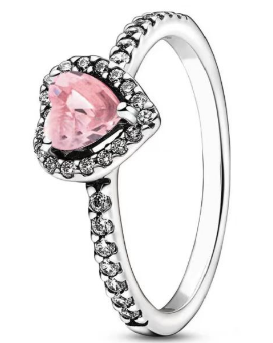 [JZ-345] Anillo Pandora corazón rosa halo plata