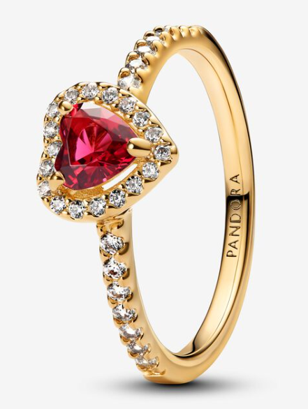 [168421C02] Anillo Pandora corazón rojo con halo dorado