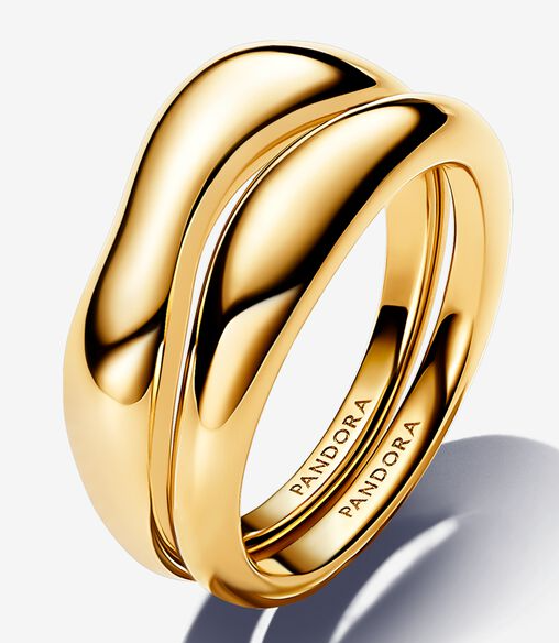 Anillo Pandora doble onda orgánica dorado