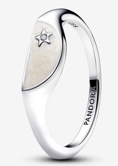 [193325C01] Anillo Pandora sello estrella y esmalte crema
