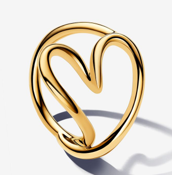 Anillo Pandora corazón abierto contorno dorado