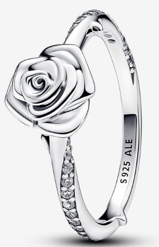 [193215C01] Anillo Pandora rosa esculpida con banda pavé
