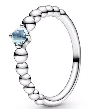 Anillo Pandora bolitas corazón celeste plata