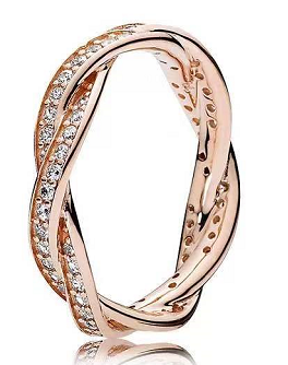 Anillo Pandora Trenzado Pavé Baño Oro Rosa
