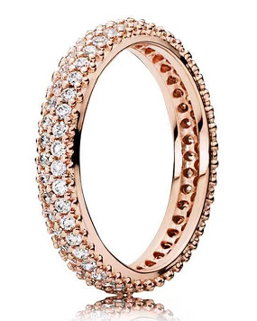 Anillo Pandora pavé abombado corazones oro rosa
