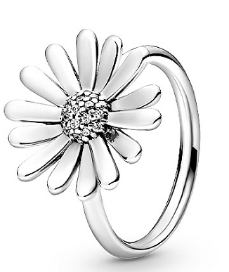 Anillo Pandora margarita grande pétalos lisos plata
